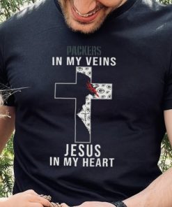 Green Bay Packers In My Veins Jesus In My Heart Cross Shirt