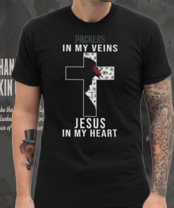 Green Bay Packers In My Veins Jesus In My Heart Cross Shirt