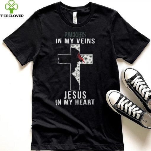 Green Bay Packers In My Veins Jesus In My Heart Cross Shirt