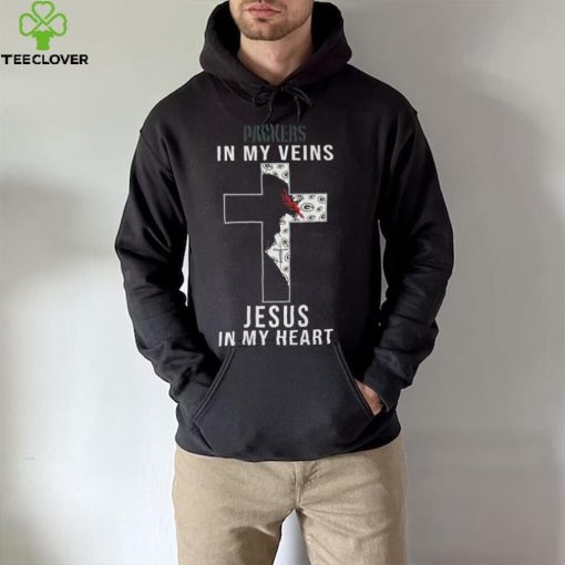 Green Bay Packers In My Veins Jesus In My Heart Cross Shirt