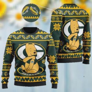 Green Bay Packers NFL American Football Team Logo Cute Winnie The Pooh Bear 3D Ugly Christmas Sweater Shirt For Men And Women On Xmas Days3