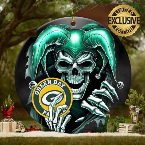 Green Bay Packers NFL Skull Joker Personalized Christmas Decorations Ornament   Mugteeco