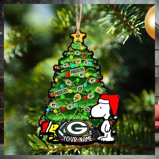 Green Bay Packers Personalized Your Name Snoopy And Peanut Ornament Christmas Gifts For NFL Fans SP161023140ID03