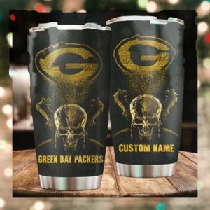 Green Bay Packers Skull Custom Name Tumbler Personalized Football Dinkware Customized NFL Cups