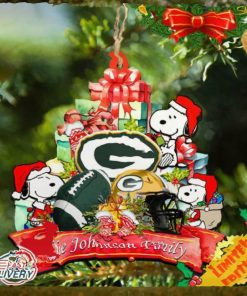 Green Bay Packers Snoopy And NFL Sport Ornament Personalized Your Family Name