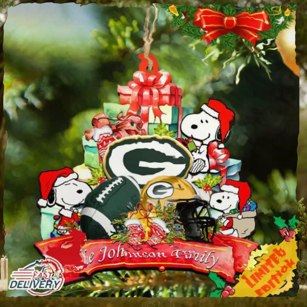 Green Bay Packers Snoopy And NFL Sport Ornament Personalized Your Family Name