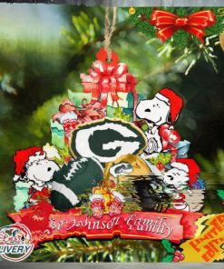 Green Bay Packers Snoopy And NFL Sport Ornament Personalized Your Family Name
