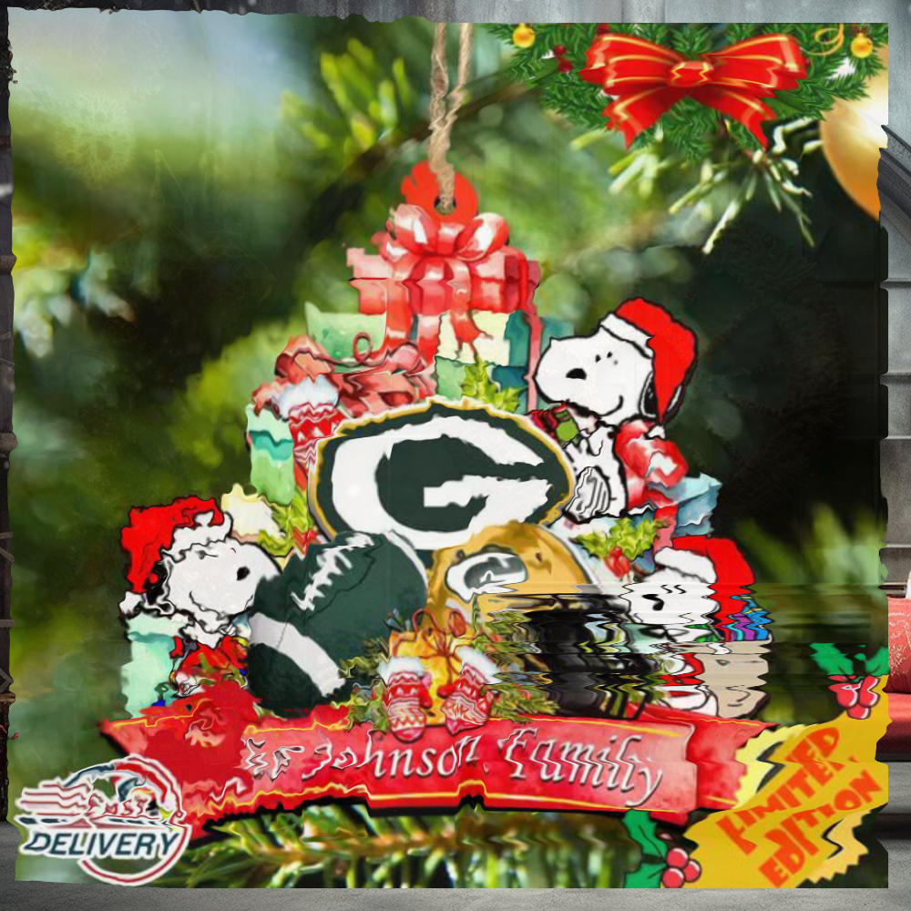Green Bay Packers Snoopy And NFL Sport Ornament Personalized Your Family Name Green Bay Packers Snoopy And NFL Sport Ornament Personalized Your Family Name