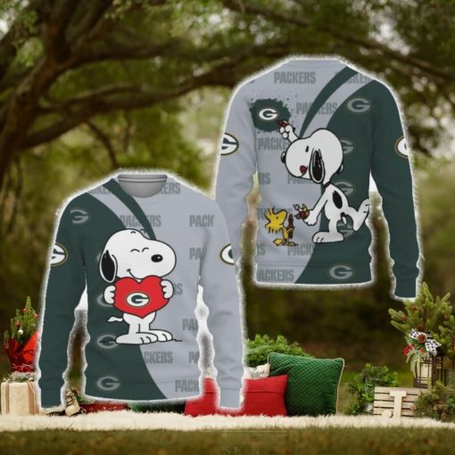 Green Bay Packers Snoopy Cute Heart American Sports Team Unisex 3D Urly Sweater Christmas For Fans Gift
