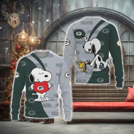 Green Bay Packers Snoopy Cute Heart American Sports Team Unisex 3D Urly Sweater Christmas For Fans Gift