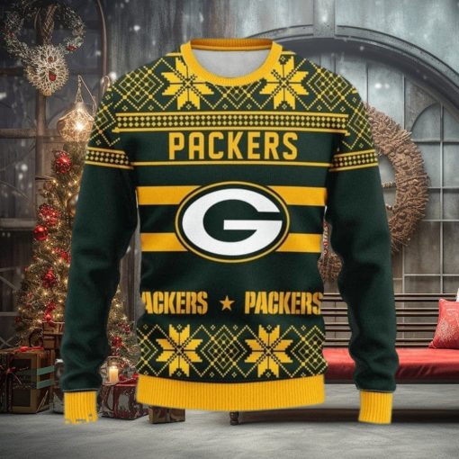 Green Bay Packers Snowflake Christmas Pullover Ugly Christmas Sweater 3D Gift For Fans