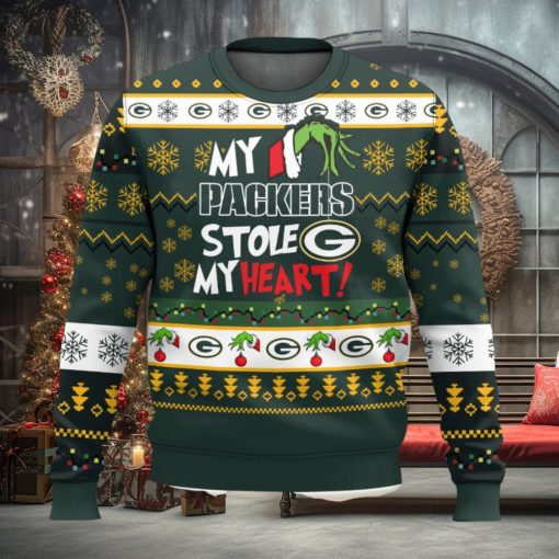 Green Bay Packers Stole My Heart Ugly Sweater 3D Printed Men And Women Christmas Gift