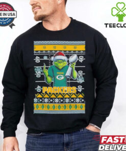 Green Bay Packers X Grinch Christmas with Super Bowl Trophy ugly Christmas shirt