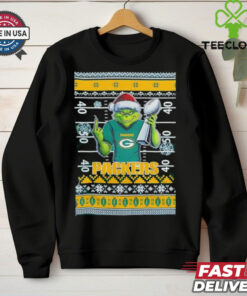 Green Bay Packers X Grinch Christmas with Super Bowl Trophy ugly Christmas shirt