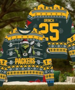 Green Bay Packers x Grinch Christmas Dr. Seuss How the Grinch Stole Christmas with Super Bowl Trophy Custom Ugly Christmas Sweater