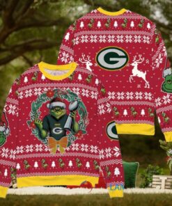 Green Bay Packers x Grinch NFL Dr. Seuss How the Grinch Stole Christmas with Super Bowl Trophy Ugly Christmas Sweater Red