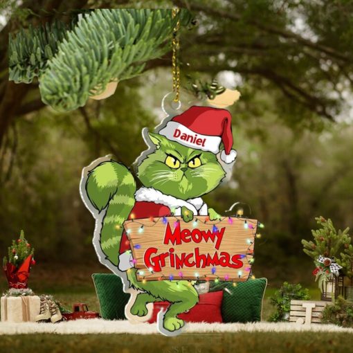 Green Cat   Stolen Christmas Personalized Ornament