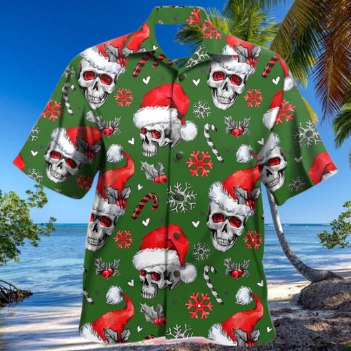Green Christmas Skull Hawaiian Shirt