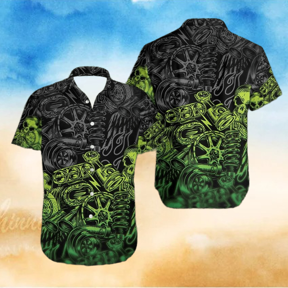 Green Motorbike Skull Mechanical Hawaiian Aloha Shirts Dh Green Motorbike Skull Mechanical Hawaiian Aloha Shirts Dh
