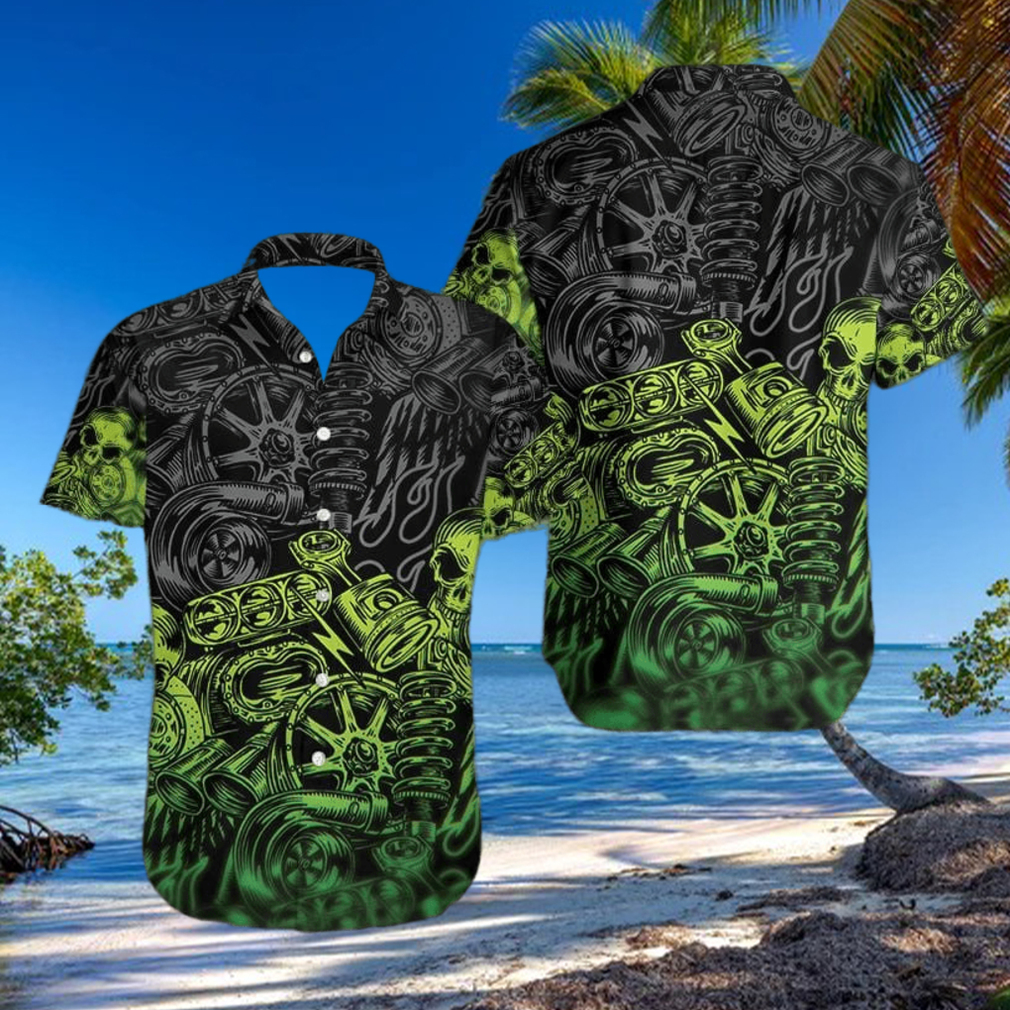 Green Motorbike Skull Mechanical Hawaiian Aloha Shirts Dh Green Motorbike Skull Mechanical Hawaiian Aloha Shirts Dh