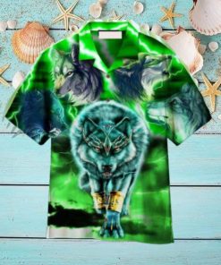 Green Neon Thunder Wolf Hawaiian Shirt