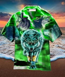 Green Neon Thunder Wolf Hawaiian Shirt