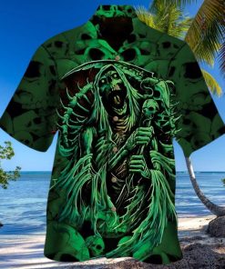 Green Skeleton Skull Halloween Hawaiian Shirt