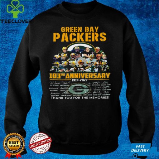 Green bay packers 103rd anniversary 1919 2022 thank you for the memories hoodie, sweater, longsleeve, shirt v-neck, t-shirt