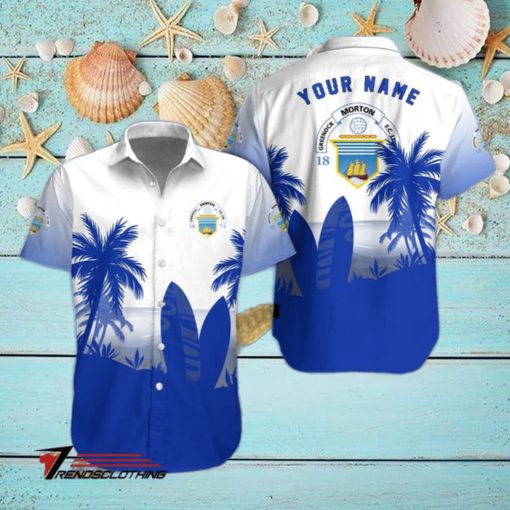 Greenock Morton FC Palm Tree Surfboard Personalized Name Button Shirt