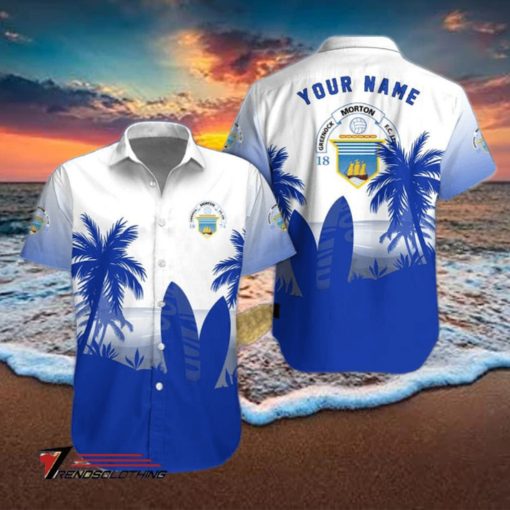 Greenock Morton FC Palm Tree Surfboard Personalized Name Button Shirt