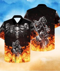 Grim Reaper Riding Motorcycles Flame Skull Hawaiian Aloha Shirts