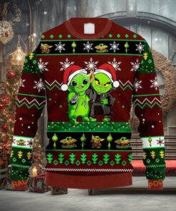 Grinch And Baby Yoda Star Wars Christmas Funny Ugly Christmas Wool Knitted Sweater