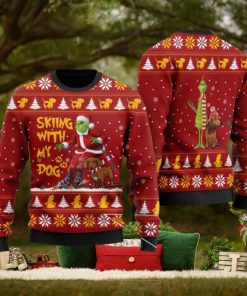 Grinch And Dachshund Skiing With My Dog For Dachshund Lovers Ugly Sweater 3D At Christmas