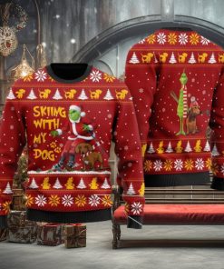 Grinch And Dachshund Skiing With My Dog For Dachshund Lovers Ugly Sweater 3D At Christmas