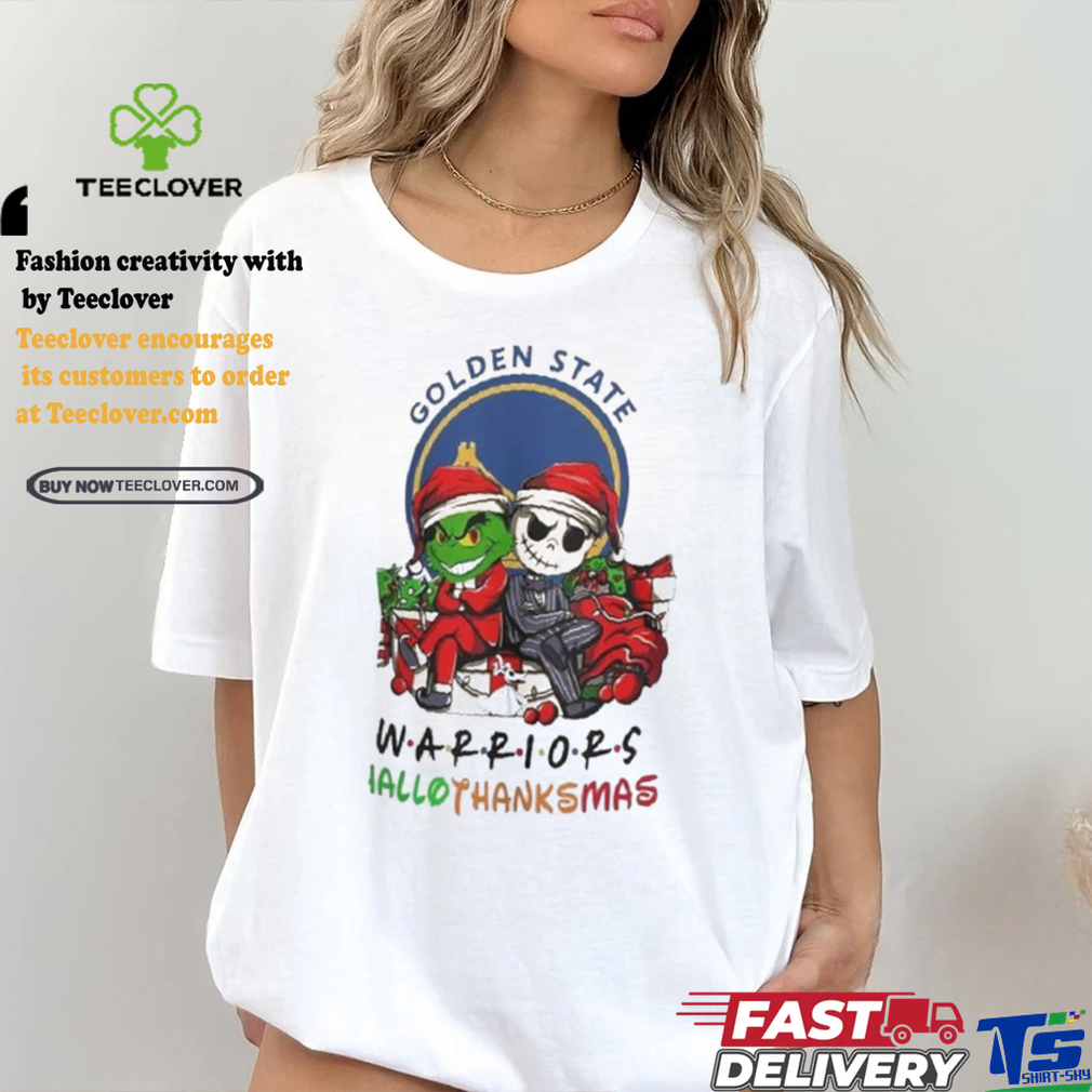 Grinch And Jack Golden State Warriors Friends HalloThanksMas Shirt Grinch And Jack Golden State Warriors Friends HalloThanksMas Shirt