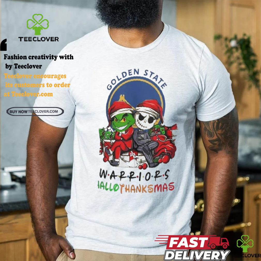 Grinch And Jack Golden State Warriors Friends HalloThanksMas Shirt Grinch And Jack Golden State Warriors Friends HalloThanksMas Shirt