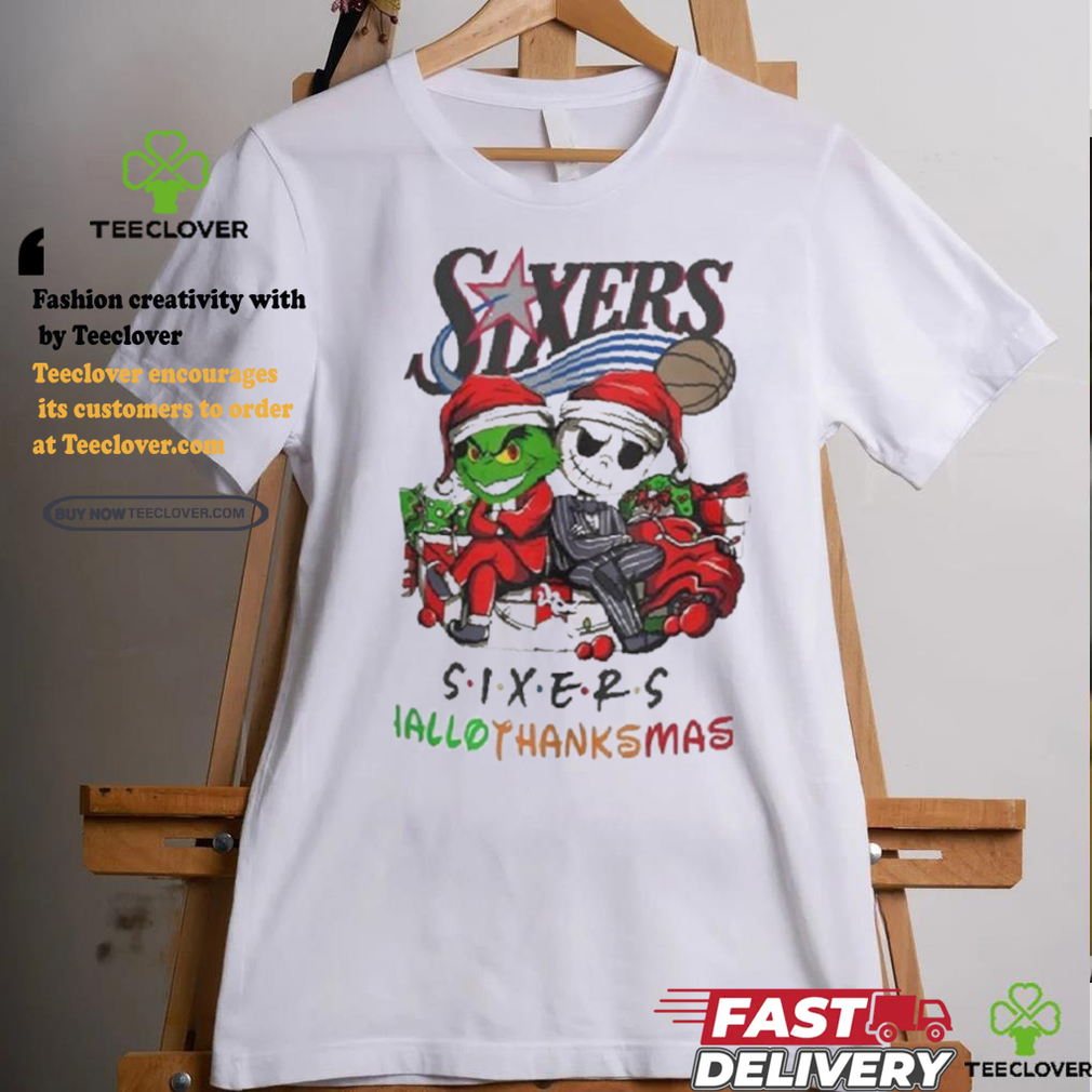 Grinch And Jack Philadelphia 76ers Friends HalloThanksMas Shirt Grinch And Jack Philadelphia 76ers Friends HalloThanksMas Shirt