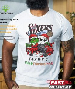 Grinch And Jack Philadelphia 76ers Friends HalloThanksMas Shirt