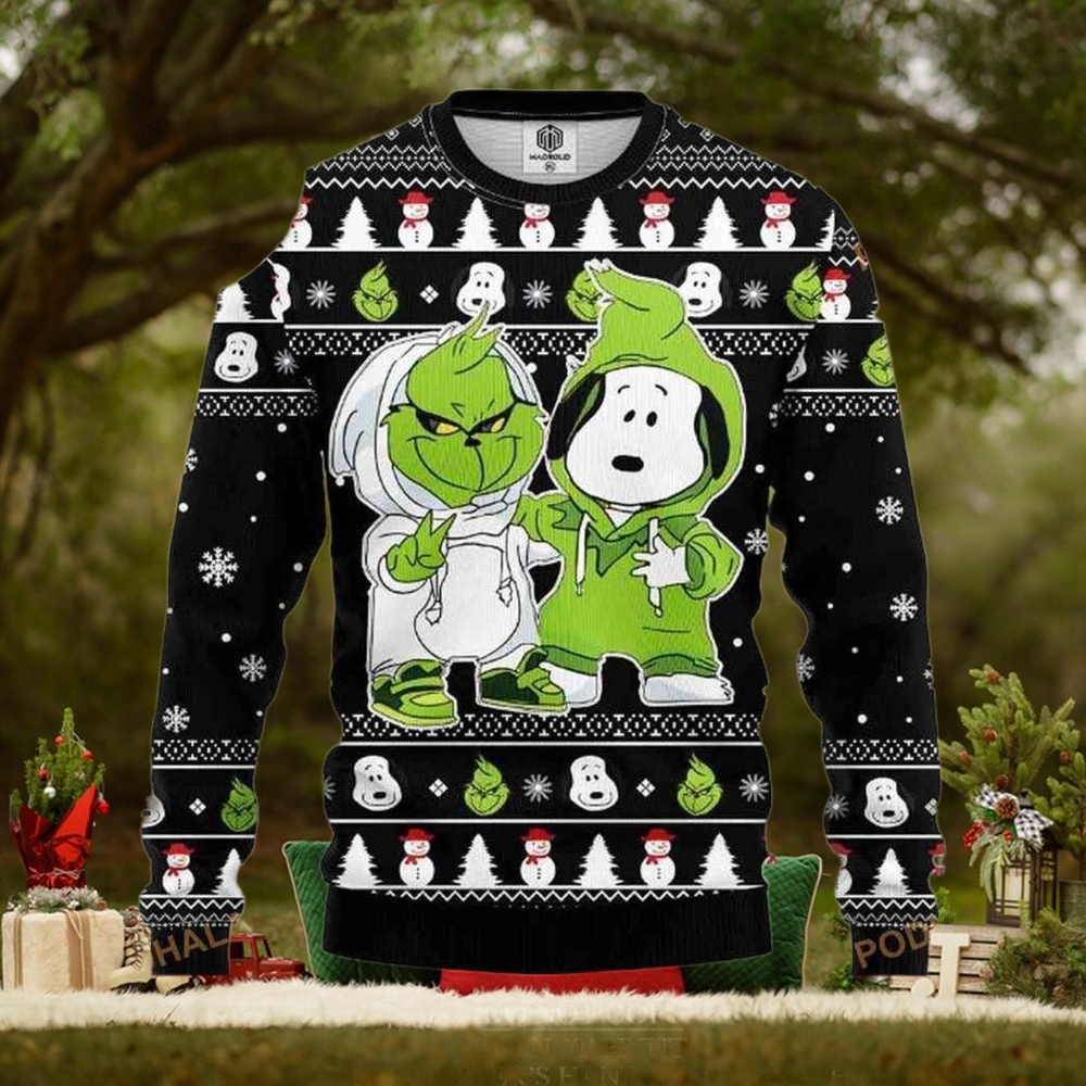 Grinch And Snoopy Friends Ugly Xmas Wool Knitted Sweater Grinch And Snoopy Friends Ugly Xmas Wool Knitted Sweater