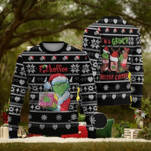 Grinch Before Coffee Christmas Ugly Sweater Gift For Men And Women