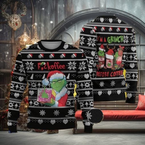 Grinch Before Coffee Christmas Ugly Sweater Gift For Men And Women