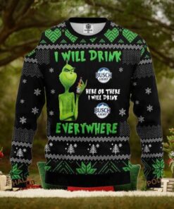 Grinch Busch Light I Will Drink Everywhere 3D Printed Ugly Christmas Sweater