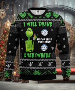 Grinch Busch Light I Will Drink Everywhere 3D Printed Ugly Christmas Sweater
