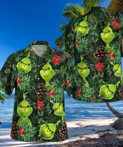 Grinch Button Up Shirt All Over Print Santa Claus Tropical Grinch Hawaiian Shirt And Shorts Summer Vacation Christmas Movie Set Gift For Men Merry Grinchmas