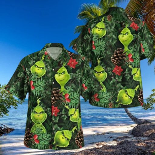 Grinch Button Up Shirt All Over Print Santa Claus Tropical Grinch Hawaiian Shirt And Shorts Summer Vacation Christmas Movie Set Gift For Men Merry Grinchmas