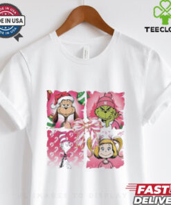 Grinch Characters Pink Coquette Glitter Merry Christmas shirt