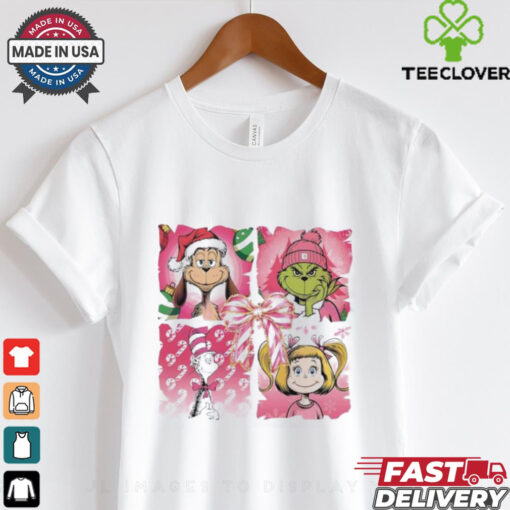 Grinch Characters Pink Coquette Glitter Merry Christmas shirt