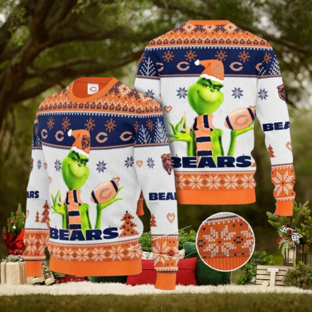 Grinch Chicago Bears 3D Ugly Christmas Sweater Grinch Chicago Bears 3D Ugly Christmas Sweater