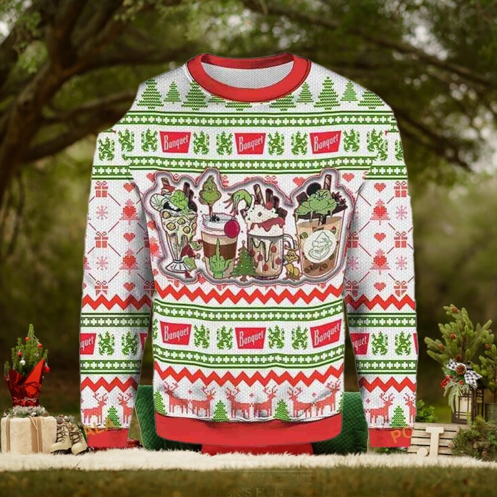 Grinch Coffee Latte Christmas 3D Knitting Pattern Ugly Christmas Holiday Sweater Grinch Coffee Latte Christmas 3D Knitting Pattern Ugly Christmas Holiday Sweater