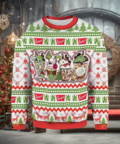 Grinch Coffee Latte Christmas 3D Knitting Pattern Ugly Christmas Holiday Sweater